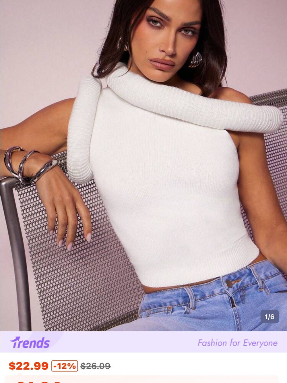 One-Shoulder White Knit Sweater Tank